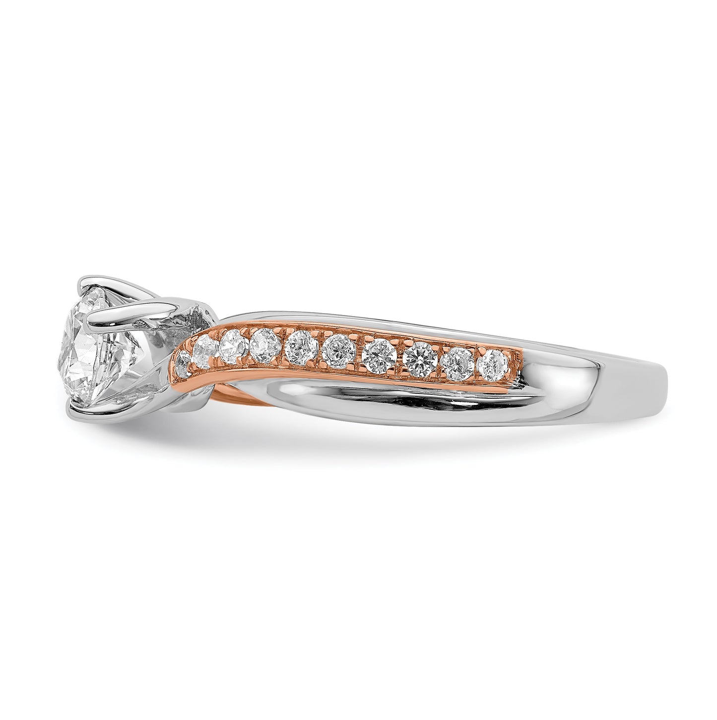 14k White and Rose Gold By-Pass (Holds 1/2 carat (5.2mm) Round Center) 1/5 carat Diamond Semi-mount Engagement Ring