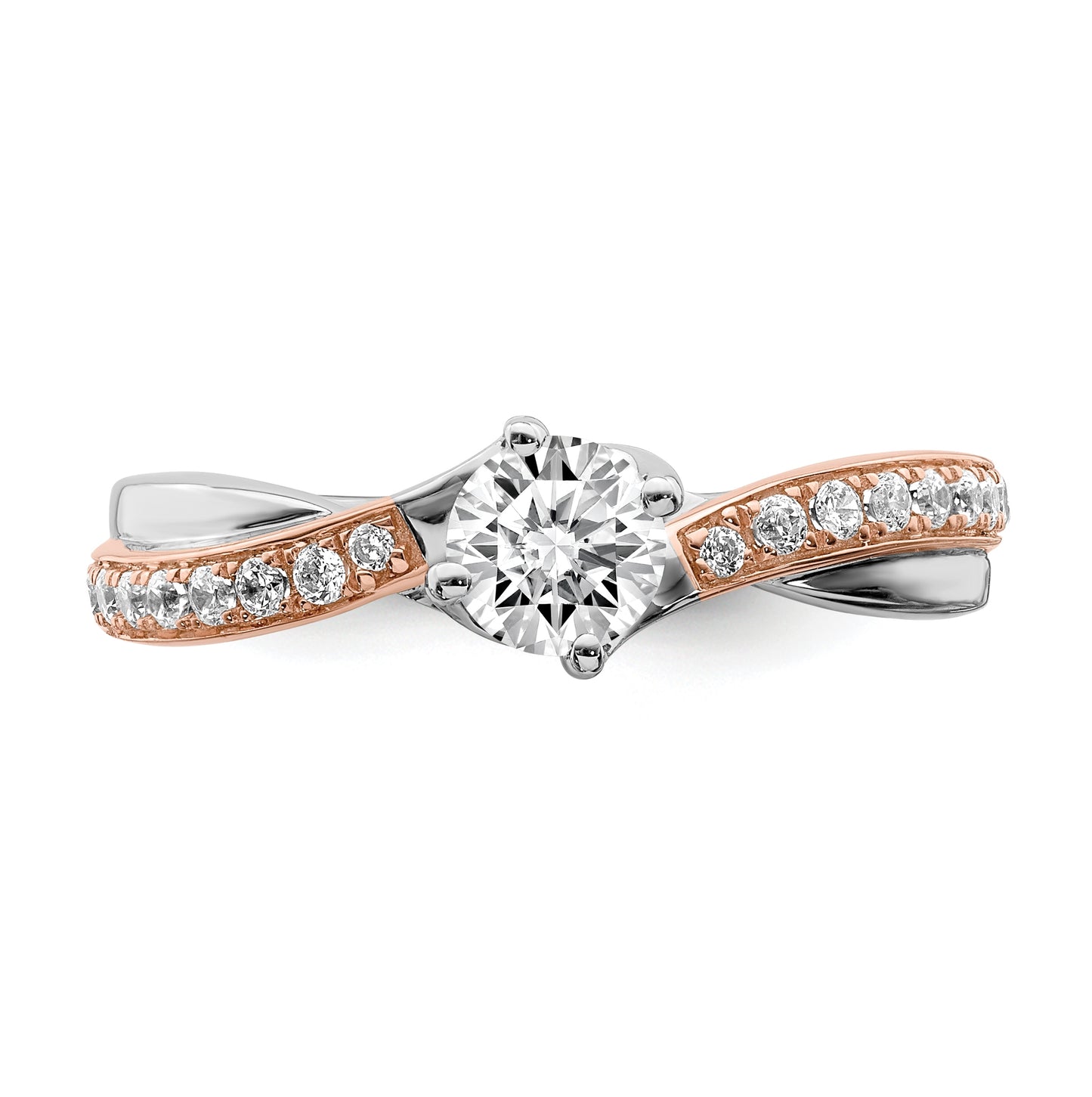 14k White and Rose Gold By-Pass (Holds 1/2 carat (5.2mm) Round Center) 1/5 carat Diamond Semi-mount Engagement Ring