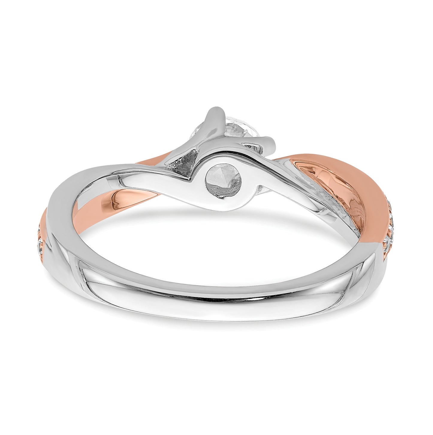 14k White and Rose Gold By-Pass (Holds 1/2 carat (5.2mm) Round Center) 1/5 carat Diamond Semi-mount Engagement Ring