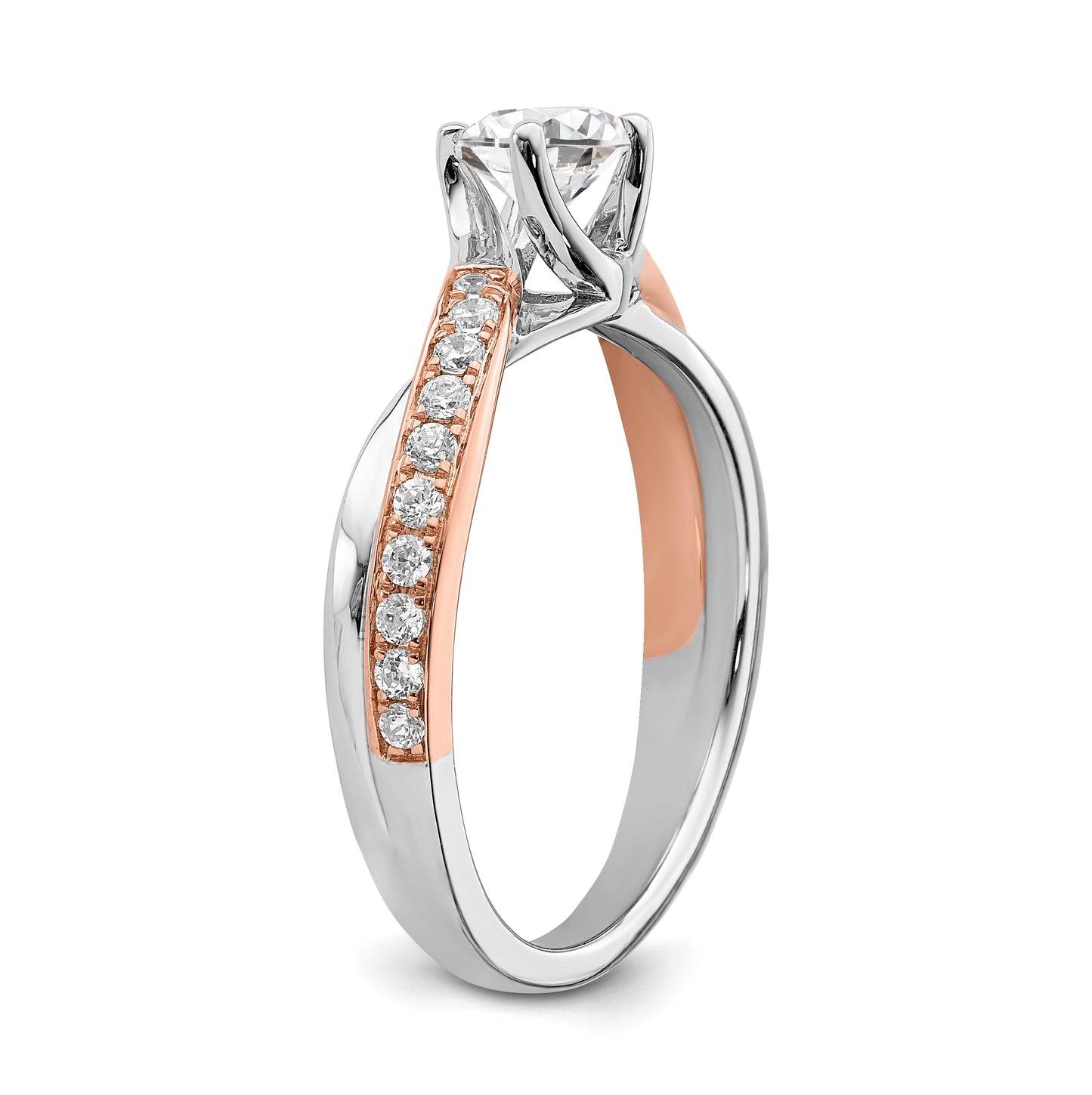 14k White and Rose Gold By-Pass (Holds 1/2 carat (5.2mm) Round Center) 1/5 carat Diamond Semi-mount Engagement Ring