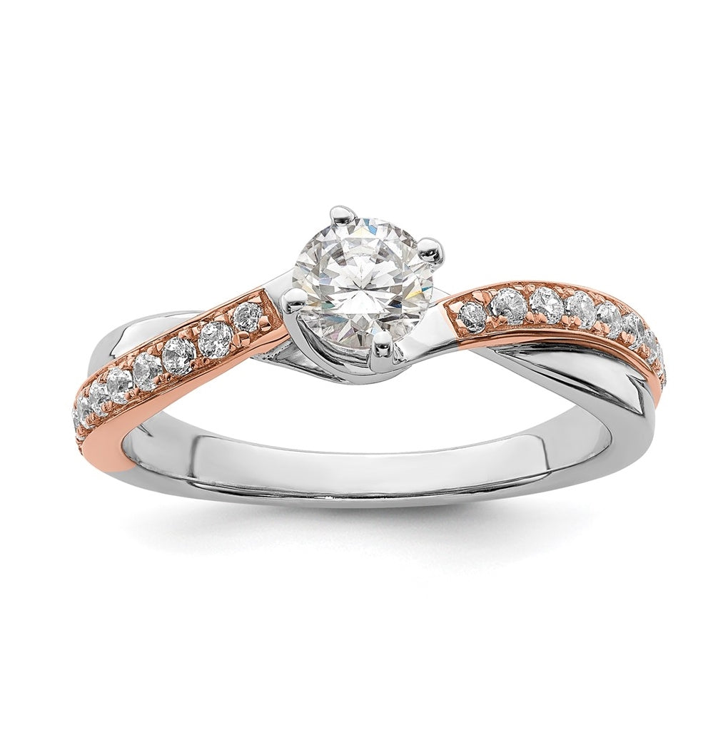 14k White and Rose Gold By-Pass (Holds 1/2 carat (5.2mm) Round Center) 1/5 carat Diamond Semi-mount Engagement Ring