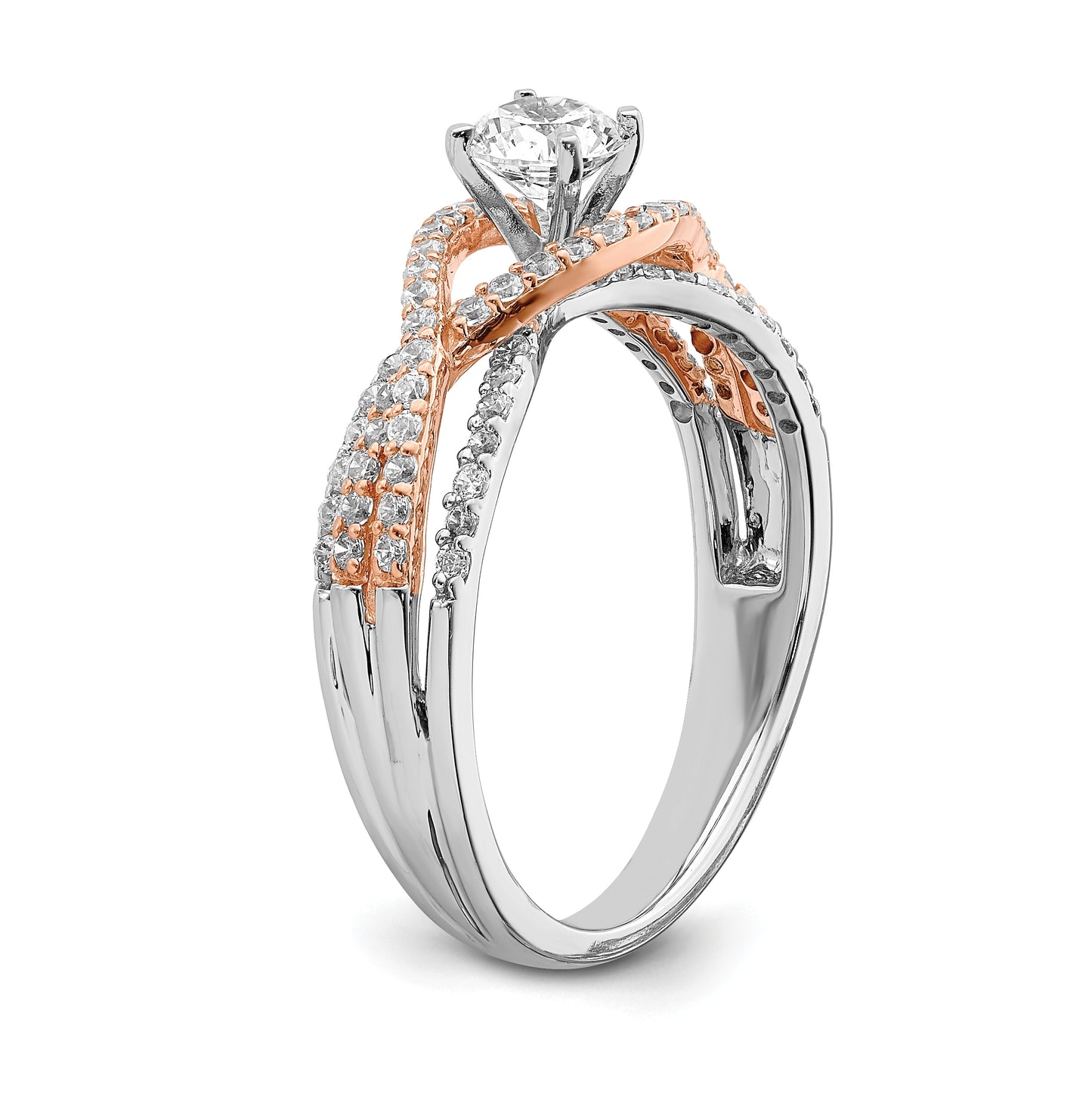 14k White and Rose Gold Twist Peg Set 1/2 carat Diamond Semi-mount Engagement Ring