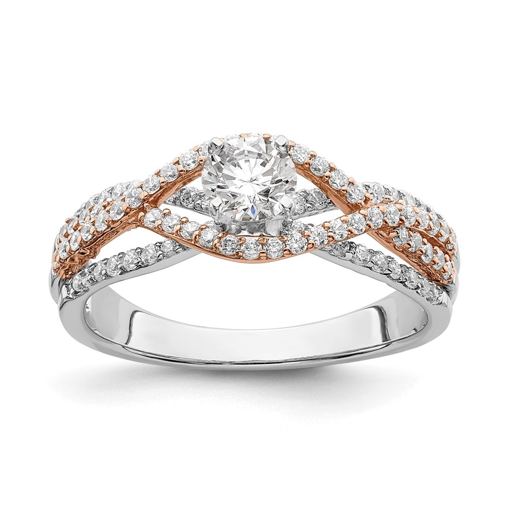 14k White and Rose Gold Twist Peg Set 1/2 carat Diamond Semi-mount Engagement Ring