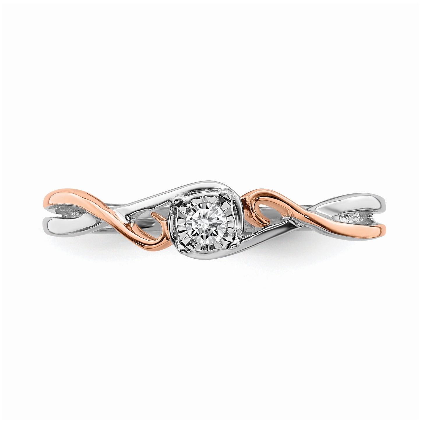 First Promise 14k White and Rose Gold Criss-Cross 1/20 carat Round Diamond Complete Promise/Engagement Ring