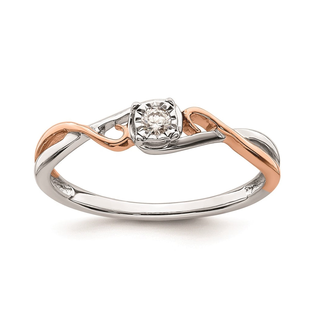 First Promise 14k White and Rose Gold Criss-Cross 1/20 carat Round Diamond Complete Promise/Engagement Ring