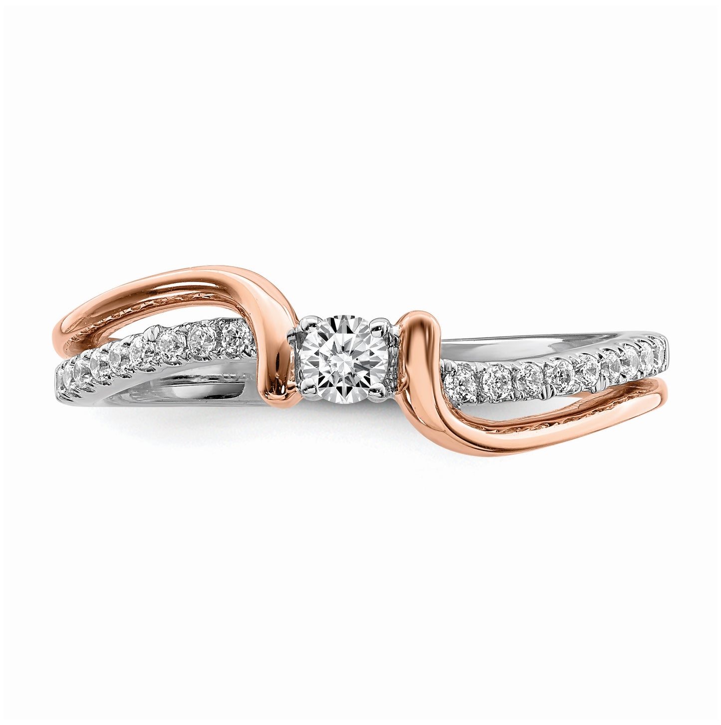 First Promise 14k White and Rose Gold Bypass 1/5 carat Round Diamond Complete Promise/Engagement Ring