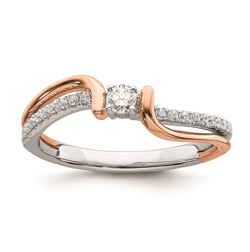 First Promise 14k White and Rose Gold Bypass 1/5 carat Round Diamond Complete Promise/Engagement Ring