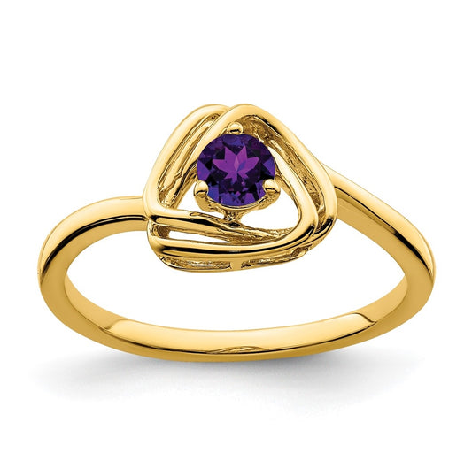 14K Yellow Gold Amethyst Triangle Ring, Size 6