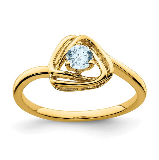 14K Yellow Gold Aquamarine Triangle Ring, Size 7