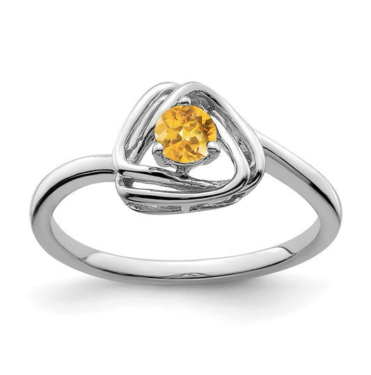 14k White Gold Citrine Triangle Ring, Size 7