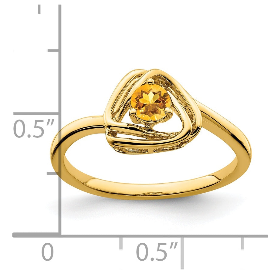 14K Yellow Gold Citrine Triangle Ring, Size 7