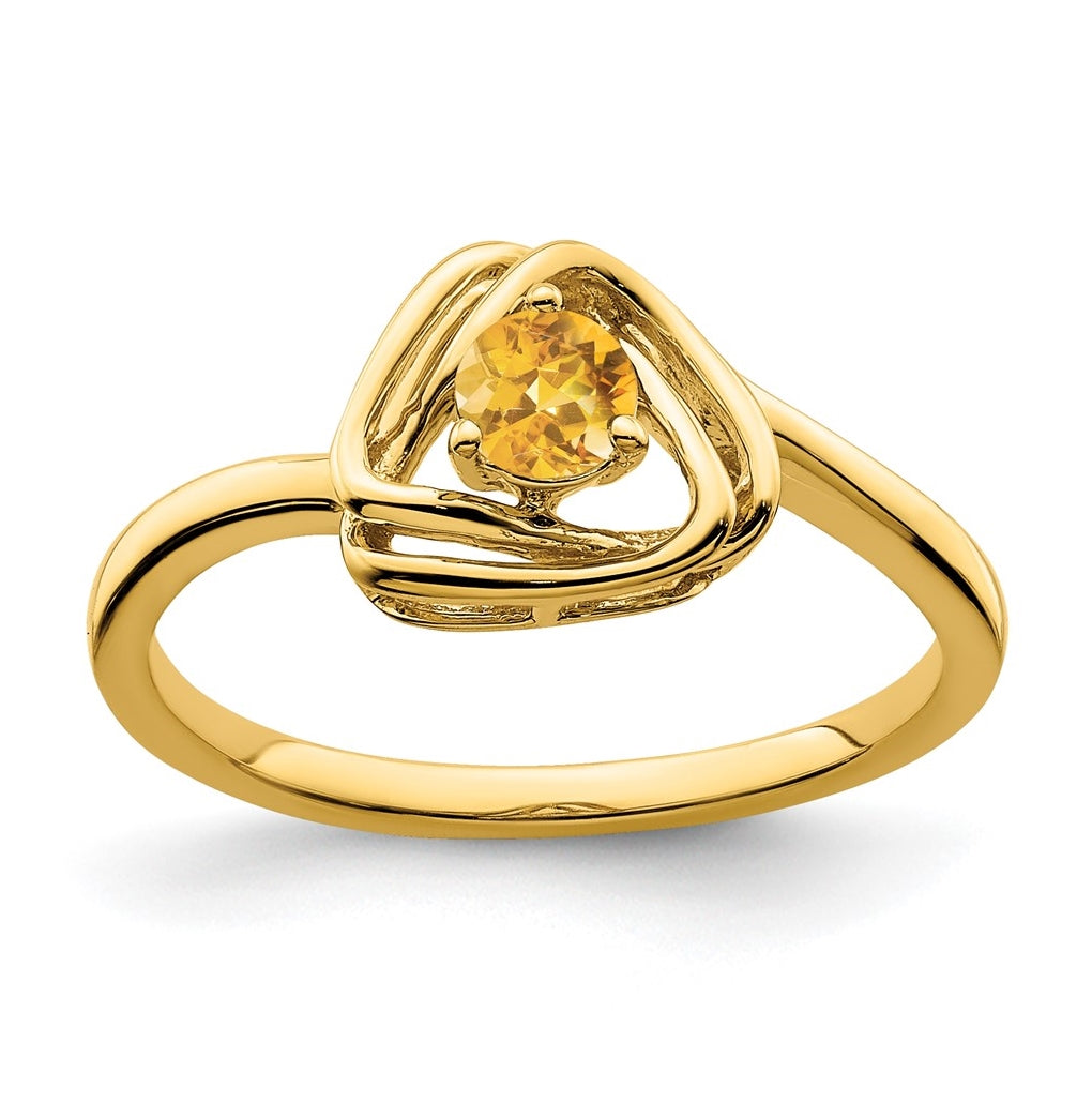 14K Yellow Gold Citrine Triangle Ring, Size 7