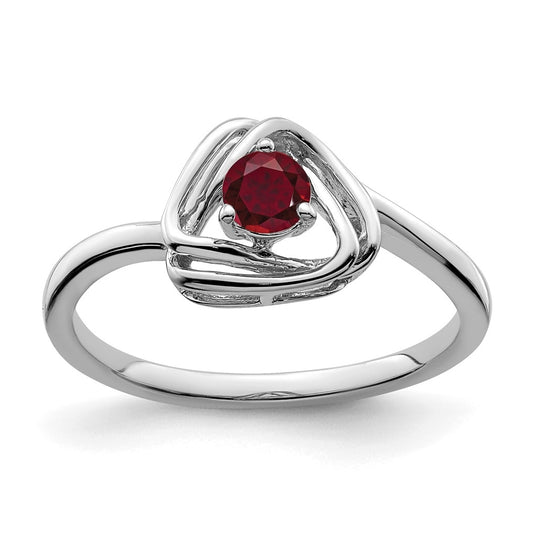 14k White Gold Created Ruby Triangle Ring, Size 7