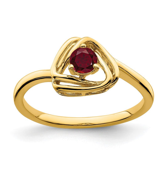 14K Yellow Gold Created Ruby Triangle Ring, Size 7