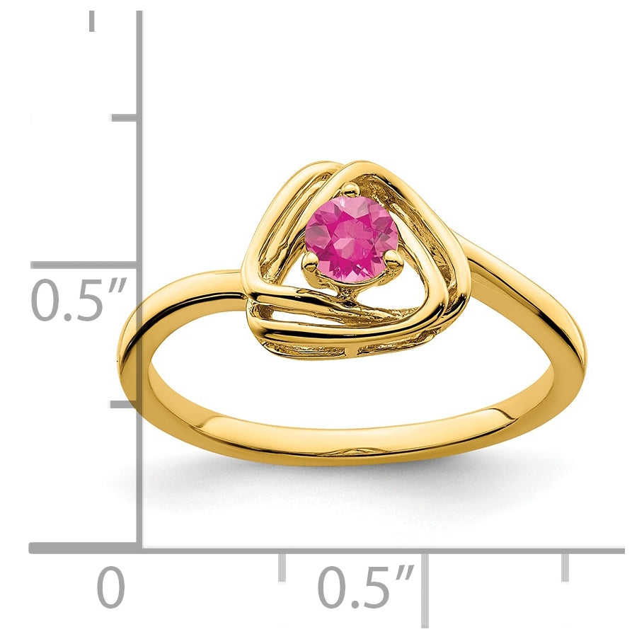 14K Yellow Gold Pink Tourmaline Triangle Ring, Size 6