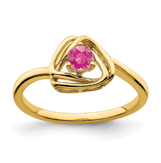 14K Yellow Gold Pink Tourmaline Triangle Ring, Size 6