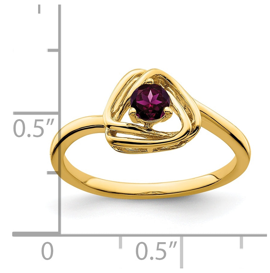 14K Yellow Gold Rhodolite Garnet Triangle Ring, Size 6