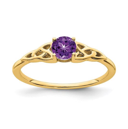 10K Yellow Gold Amethyst Celtic Knot Ring, Size 6