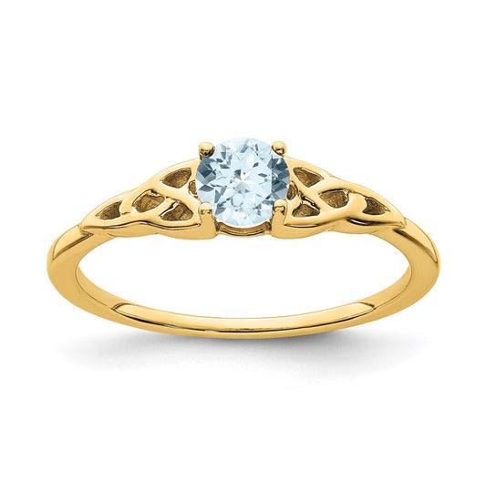 10K Yellow Gold Aquamarine Celtic Knot Ring, Size 7