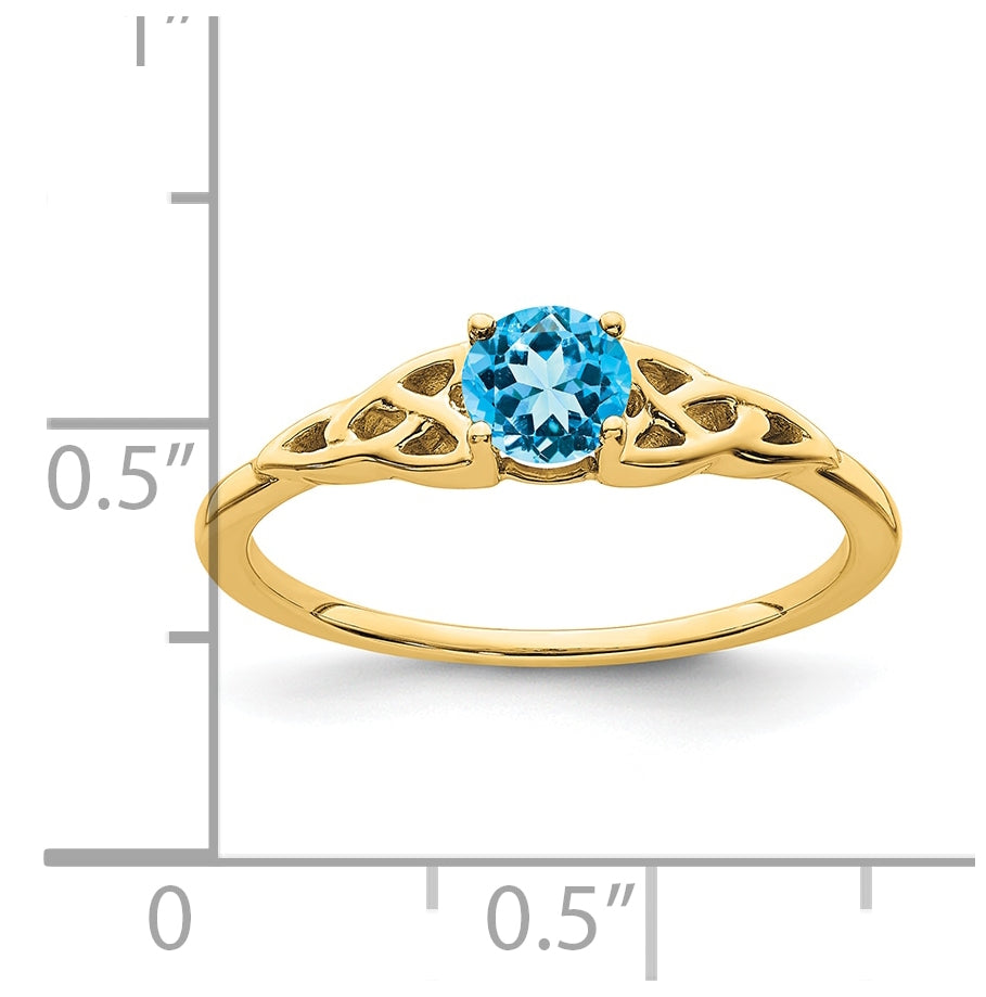 10K Yellow Gold Blue Topaz Celtic Knot Ring, Size 7