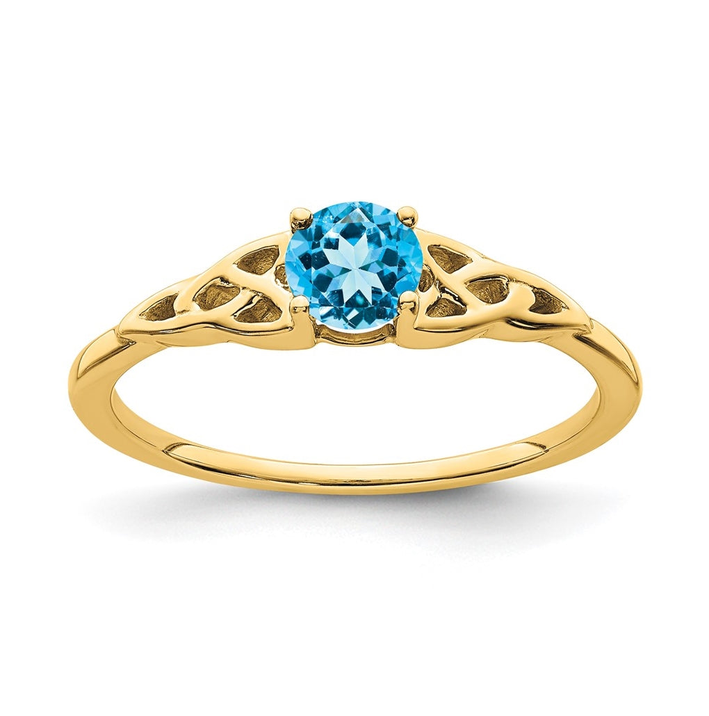 10K Yellow Gold Blue Topaz Celtic Knot Ring, Size 7