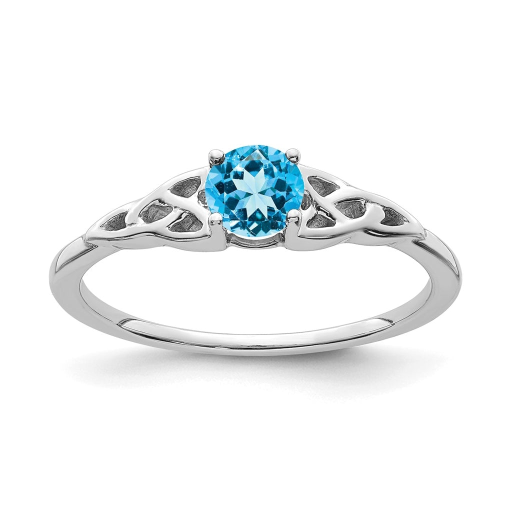 14K White Gold Blue Topaz Celtic Knot Ring, Size 7