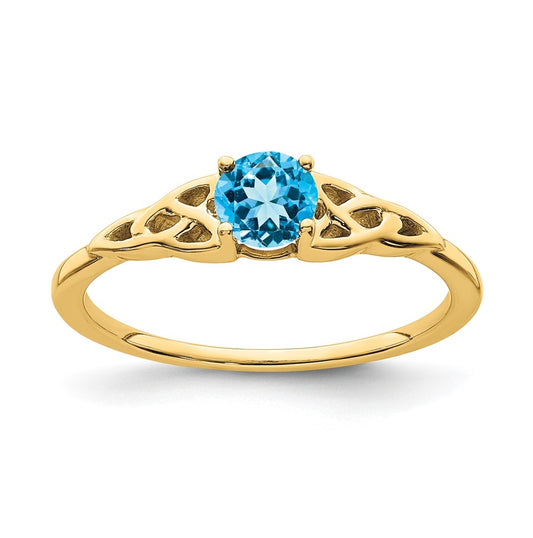 14K Yellow Gold Blue Topaz Celtic Knot Ring, Size 7