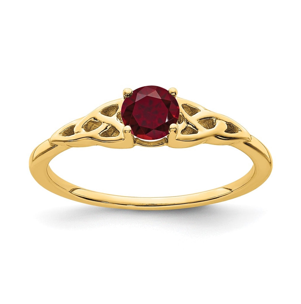 10K Yellow Gold Created Ruby Celtic Knot Ring, Size 7