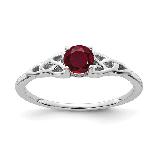 14K White Gold Created Ruby Celtic Knot Ring, Size 7