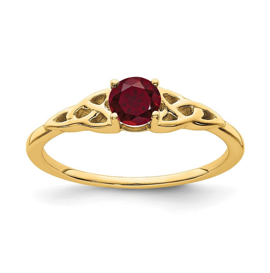 14K Yellow Gold Created Ruby Celtic Knot Ring, Size 7