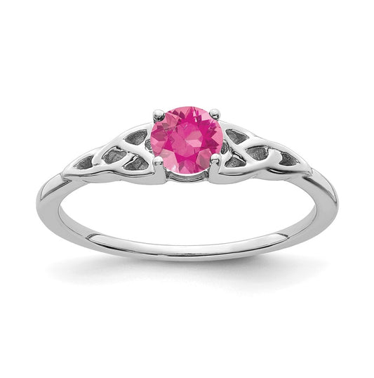 14K White Gold Pink Tourmaline Celtic Knot Ring, Size 6