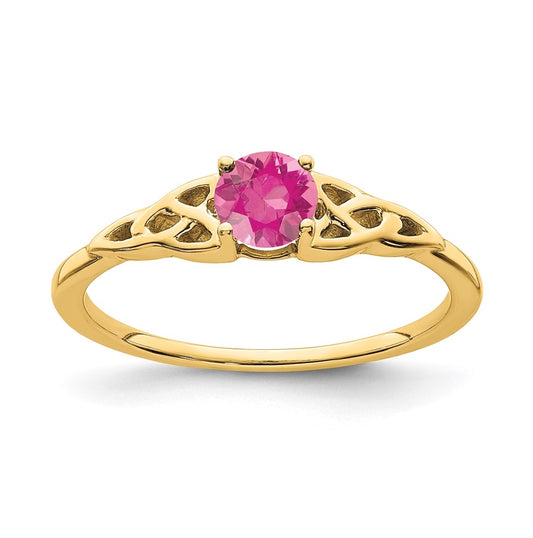 14K Yellow Gold Pink Tourmaline Celtic Knot Ring, Size 6