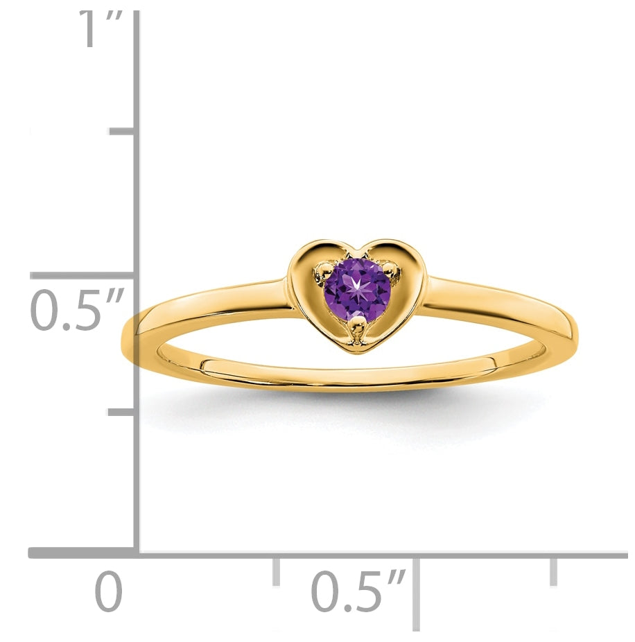 10k Yellow Gold Amethyst Heart Ring, Size 6