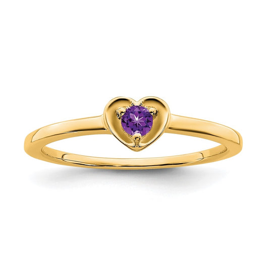 10k Yellow Gold Amethyst Heart Ring, Size 6