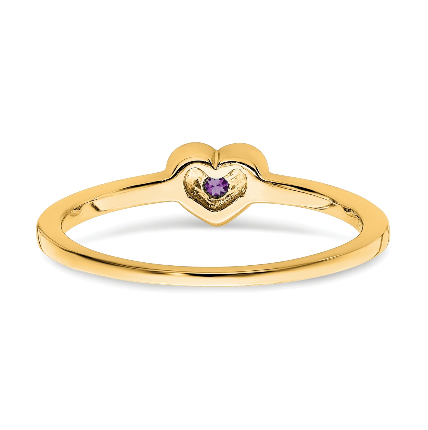 14K Yellow Gold Amethyst Heart Ring, Size 6