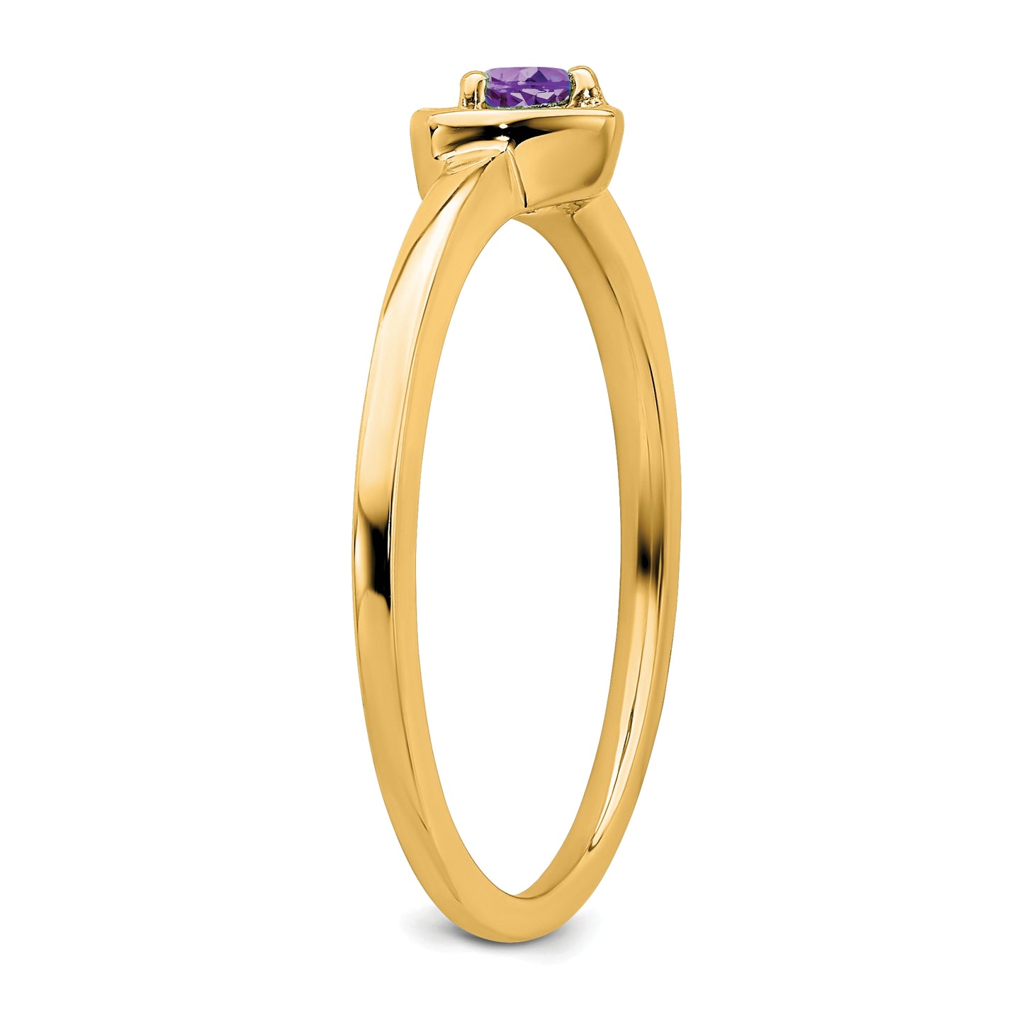 14K Yellow Gold Amethyst Heart Ring, Size 6