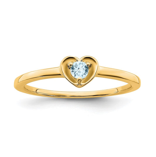 10k Yellow Gold Aquamarine Heart Ring, Size 7