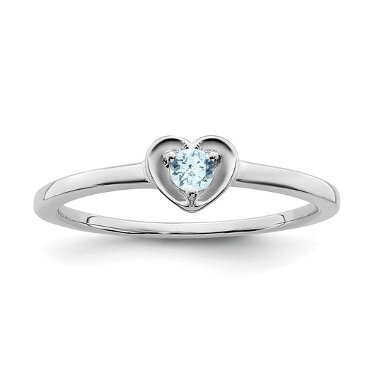 14K White Gold Aquamarine Heart Ring, Size 7