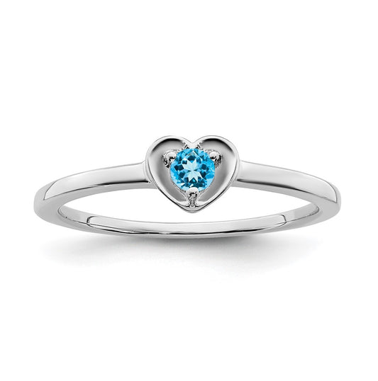 10K Yellow Gold White Gold Blue Topaz Heart Ring, Size 7