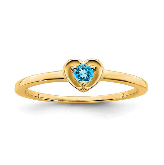 10k Yellow Gold Blue Topaz Heart Ring, Size 7