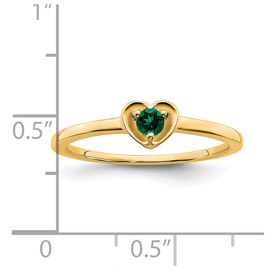 14K Yellow Gold Created Emerald Heart Ring, Size 7