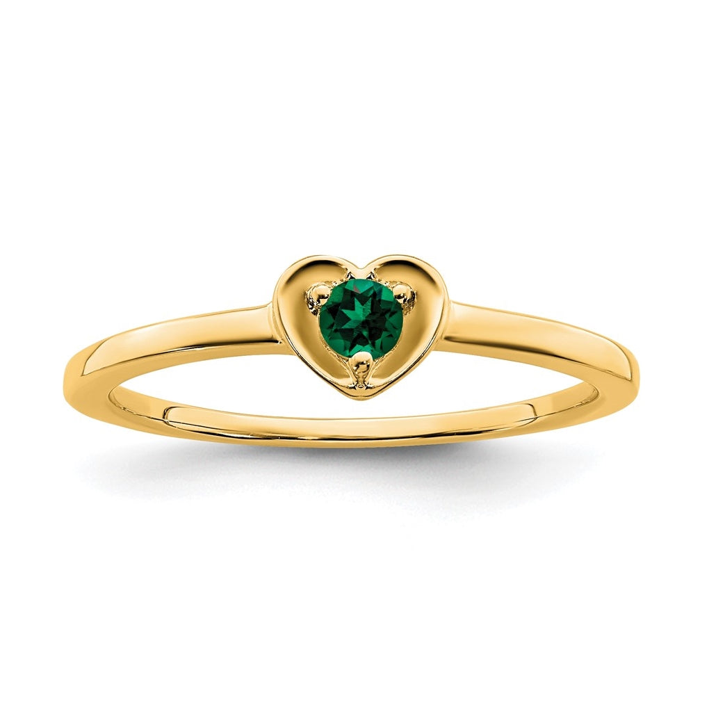 14K Yellow Gold Created Emerald Heart Ring, Size 7