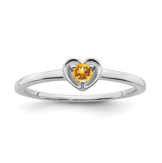 10K Yellow Gold White Gold Citrine Heart Ring, Size 7