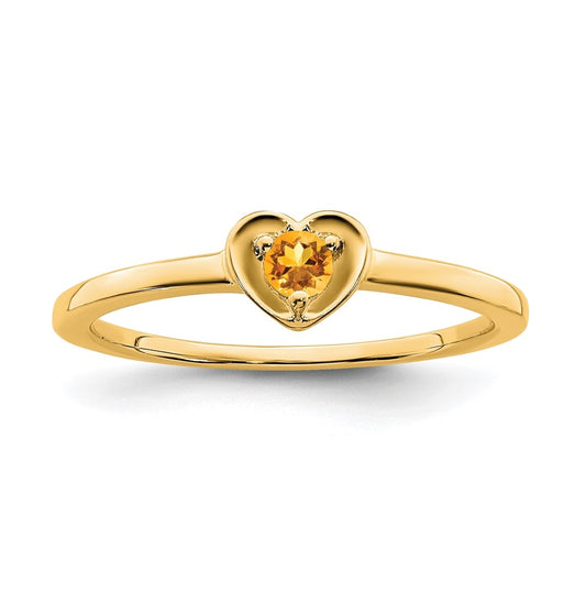 14K Yellow Gold Citrine Heart Ring, Size 7