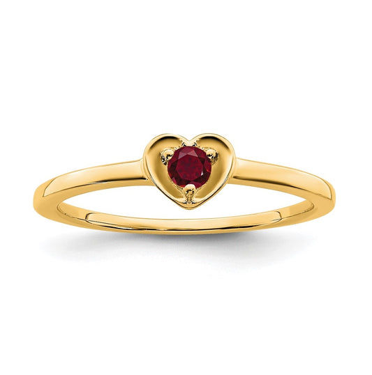 14K Yellow Gold Created Ruby Heart Ring, Size 7