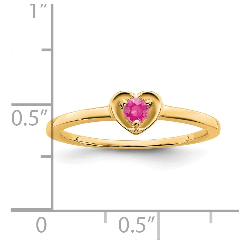 10k Yellow Gold Pink Tourmaline Heart Ring, Size 6