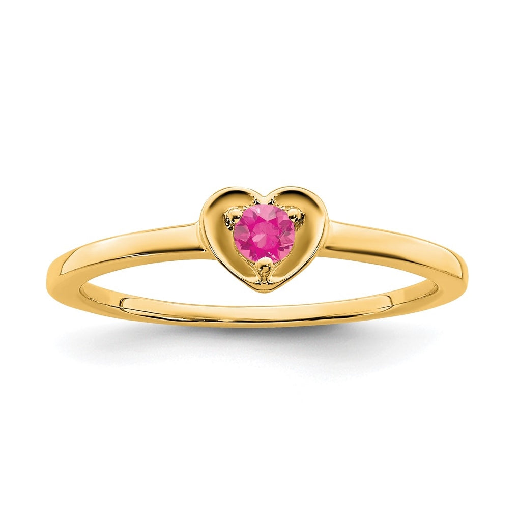 10k Yellow Gold Pink Tourmaline Heart Ring, Size 6