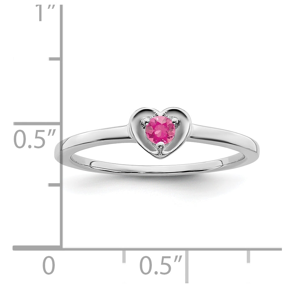 14K White Gold Pink Tourmaline Heart Ring, Size 6