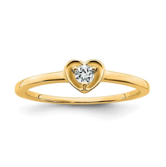 10k Yellow Gold White Topaz Heart Ring, Size 6