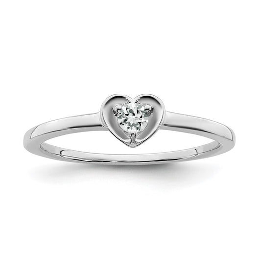 14K White Gold White Topaz Heart Ring, Size 6